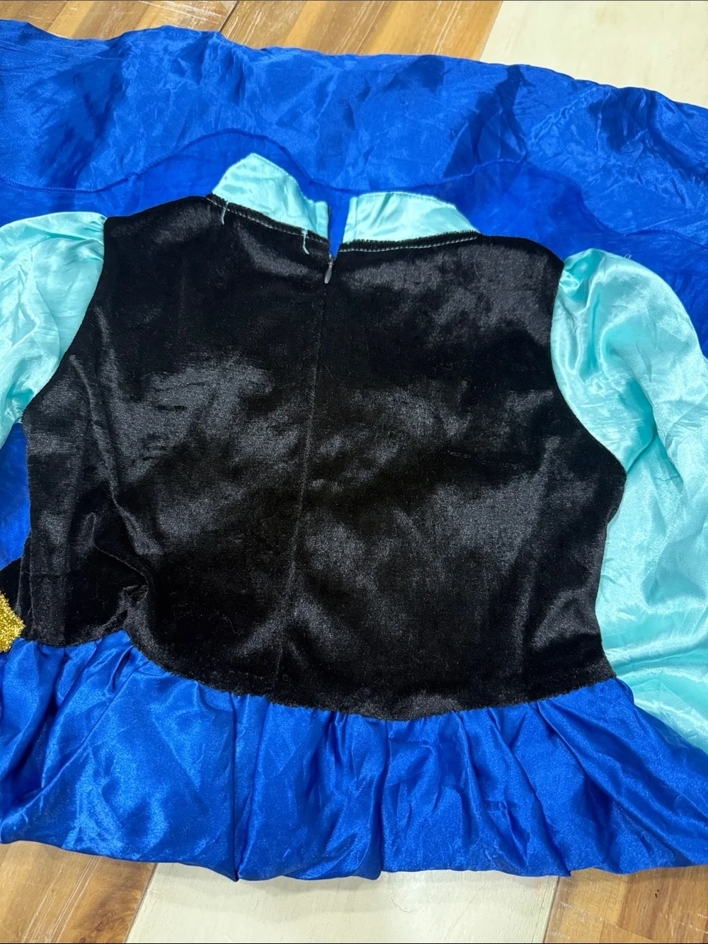 Girls Royal Blue & Aqua Princess Dress Costume with Floral Embroidery